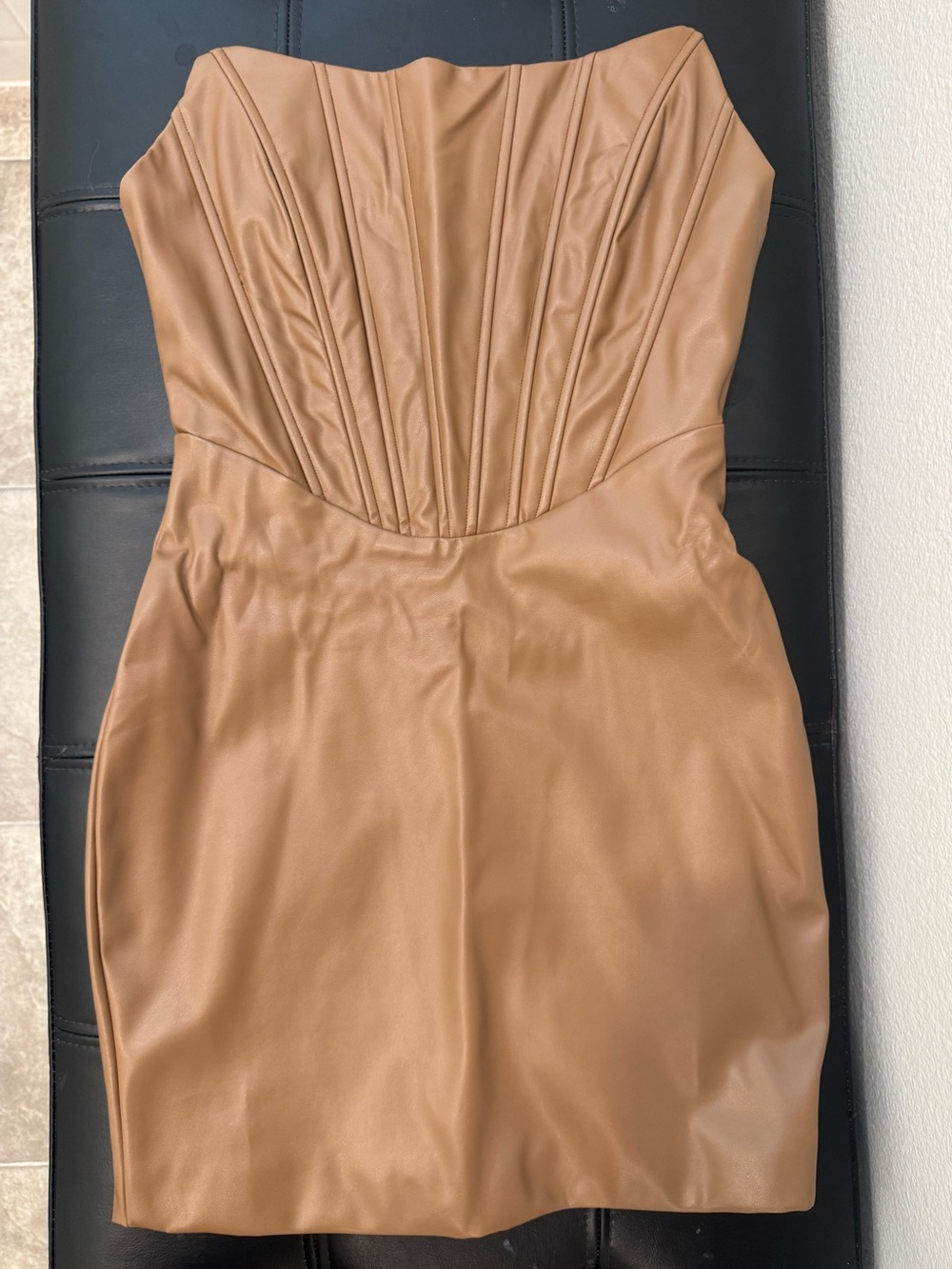 Fashion Nova Tan Faux Leather Corset Mini Dress – Size S